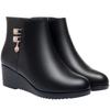 non-slip soft sole wedge heel cotton shoes heightening women's leather shoes velvet autumn and winter flat short boots