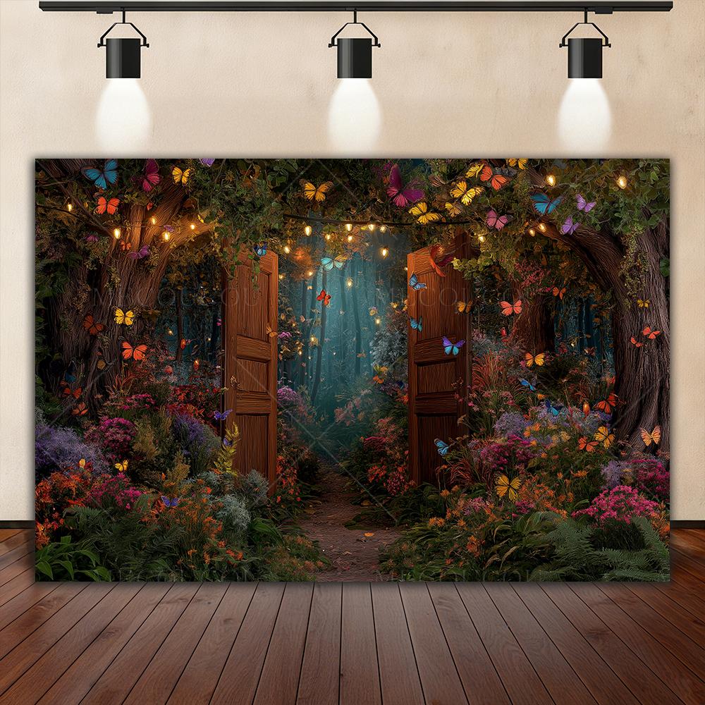Dreamy Fairy Tale Forest Background, Natural Jungle Forest Wonderland Magic House, Children Birthday Party Photography Backdrop