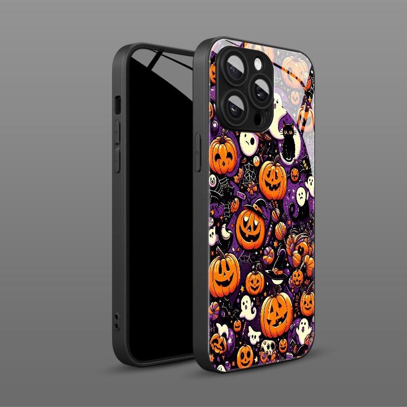 Halloween Themed Pumpkin Pattern Glass Phone Case For iPhone 17 Pro Max 11 12 13 14 15 16 Pro 16E 17Air 7 8 Plus XR XS X Cover