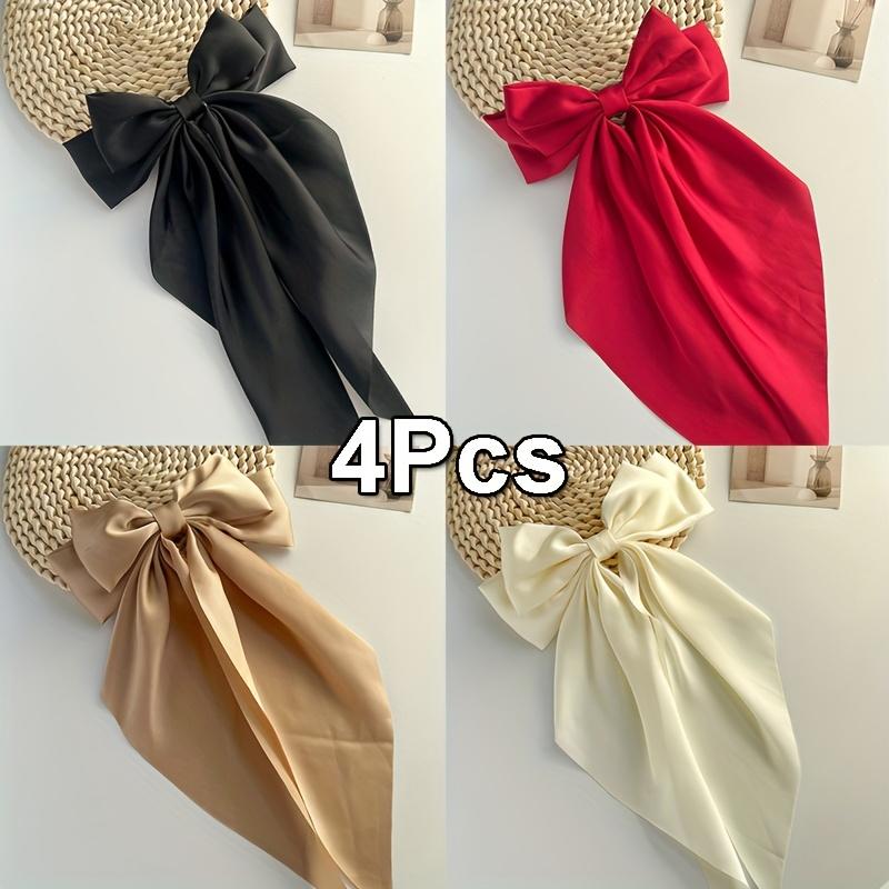 

4Pcs/Set Women Large Bow Hair Clip Girls Chiffon Big Bow Hairpins Satin Barrette Women Solid Color Ponytail Hair Accessories