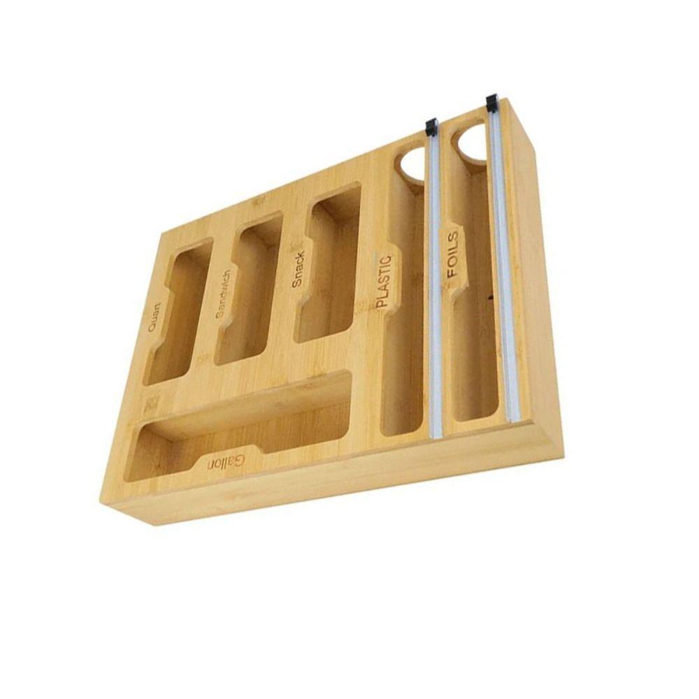 Bamboo Plastic Wrap Dispenser Wood Cling Film Holder Plastic Bag Organizer  Plastic Bag