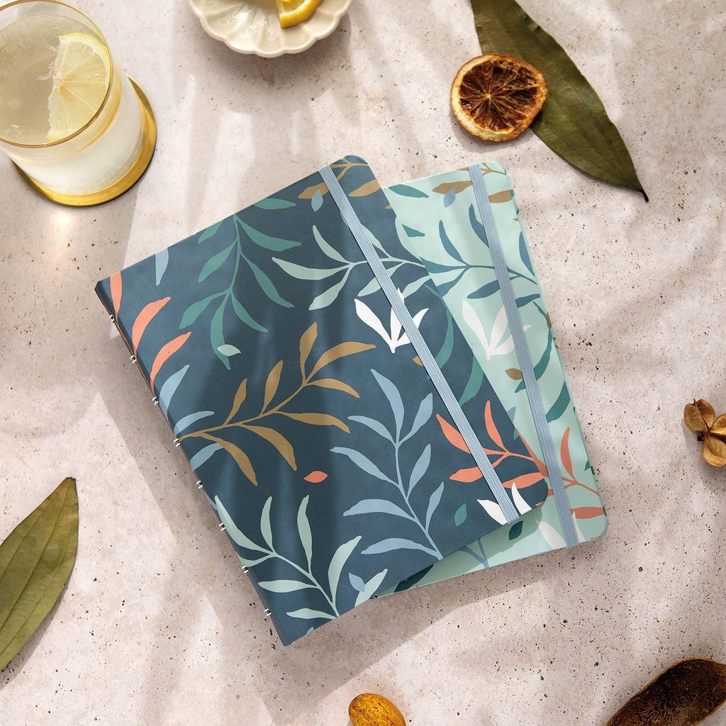 Filofax Botanical Collection Refillable Notebook, A5 Size, 112 Ruled, Repositionable Pages, 56 Sheets, Blue (B179518U)