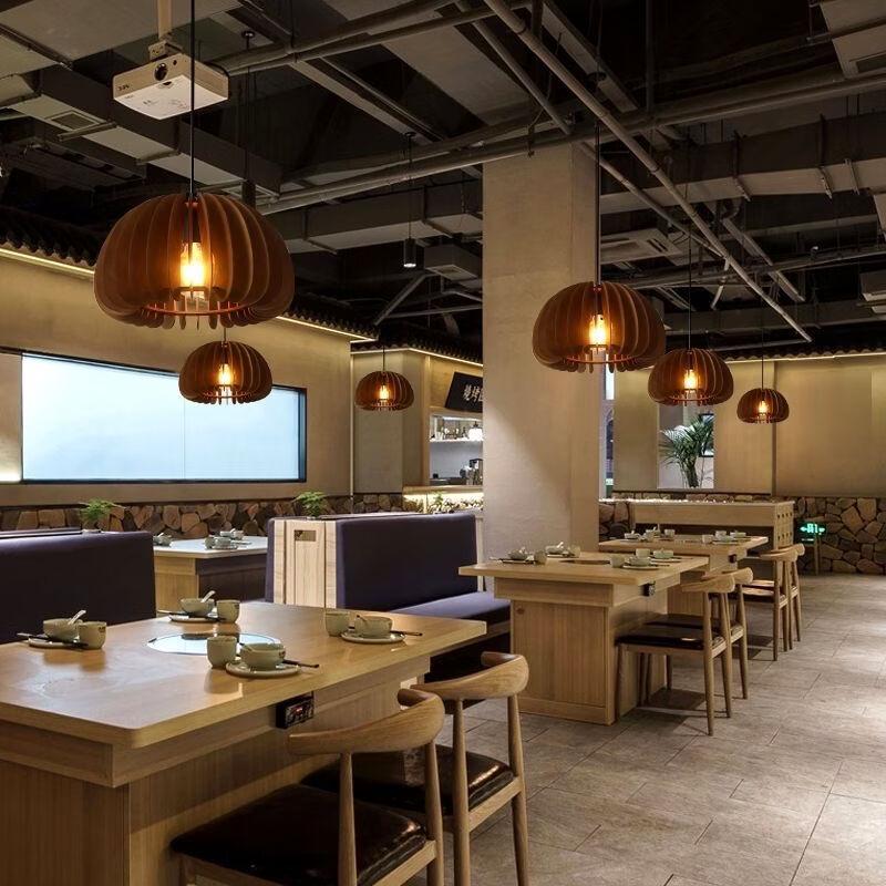 Oeny New Chinese Style Walnut Pumpkin Pendant Lamp