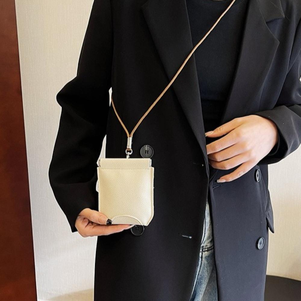 

Solid Color Hanging Neck Mini Wallet PU Leather Mini Storage Bag Coin Purse With Lanyard Shopping зелений