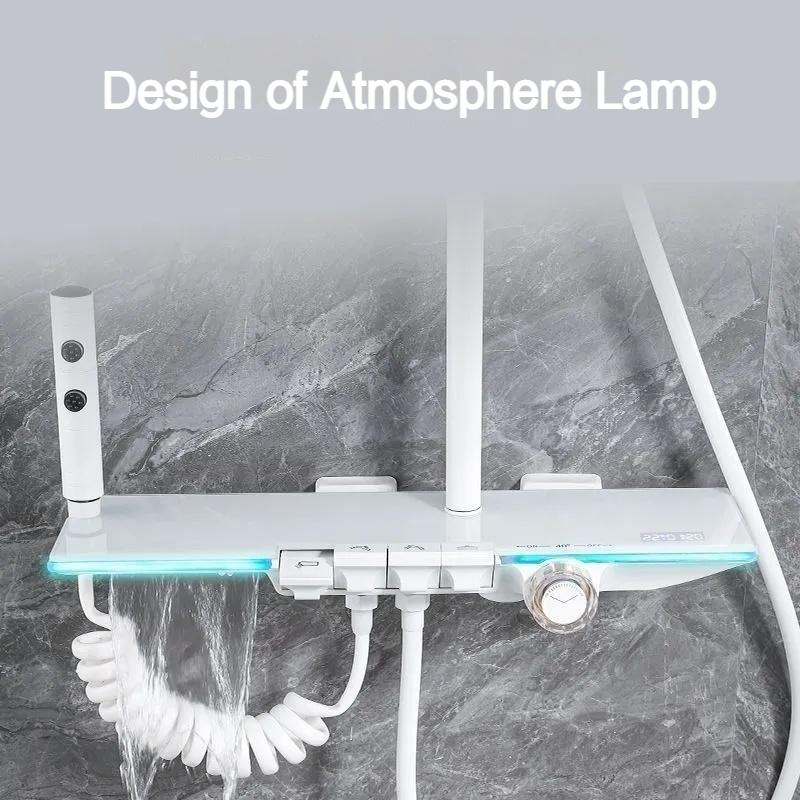 Upgrade White Hot Cold Bathroom Shower Set with LED Display Piano Keys Bath Shower Rain Shower Faucet Bathroom Accessories Brass