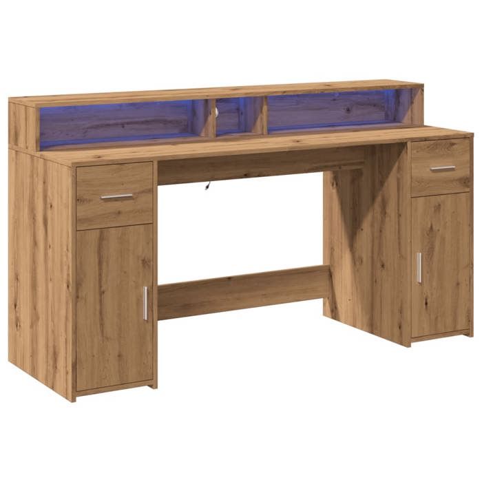VidaXL Bureau avec lumières LED chêne artisanal bois d'ingénierie, bureau de travail, bureau d'étude, bureau à domicile, 3309437