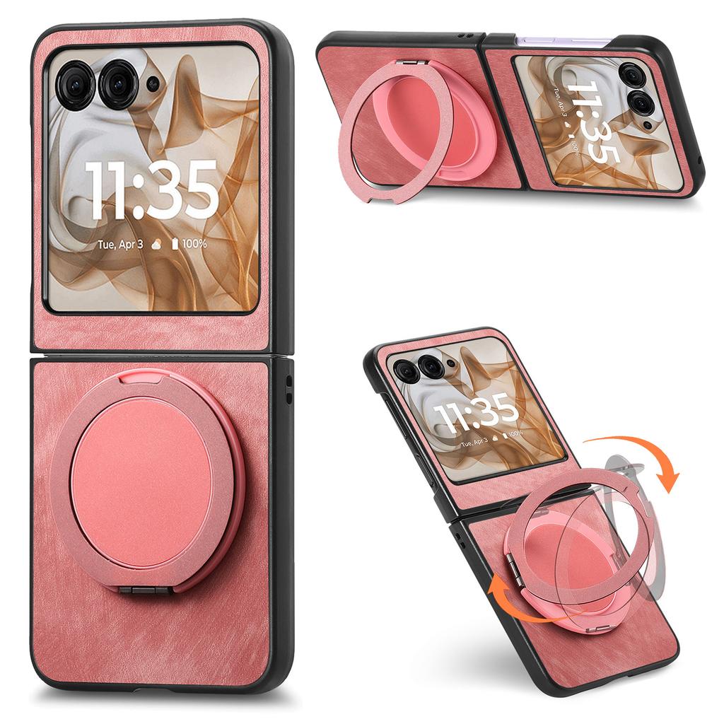 For Motorola Razr 60/Motorola Razr 50 5G Phone Case with Rotating Kickstand Stress Relief Retro Leather Back Cover