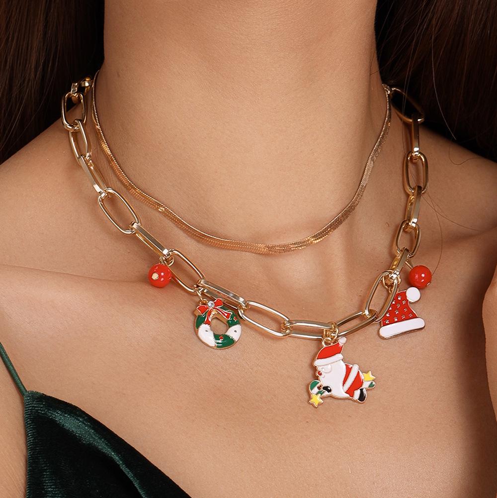 Christmas Turquoise Santa Multi-Layer Necklace Set - European & American Style Chokers for Women