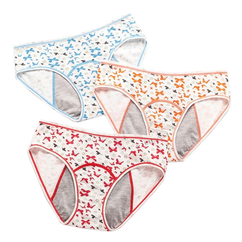 3pcs Leakproof Children Menstrual Pants Cotton Underwear Cute Cartoon Period Panties Fashion Underpants
