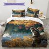 Autumn Leaf Cat  Pattern Bedding Quilt Set Quilt Cover Pillowcase Home Decoration  Gift (1 * duvet cover + 2 * pillowcase, without core)