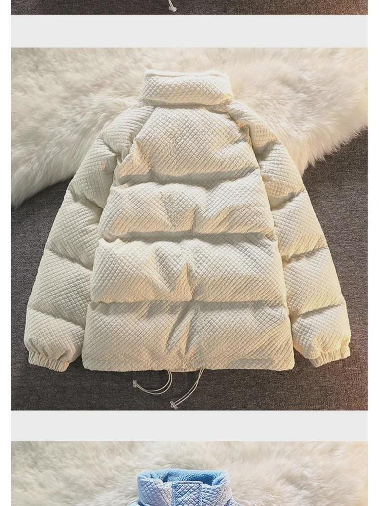 Hongkongská retro vaflová bavlněná bunda pro drobné ženy – Zimní volný střih, zateplený kabát se stojáčkem