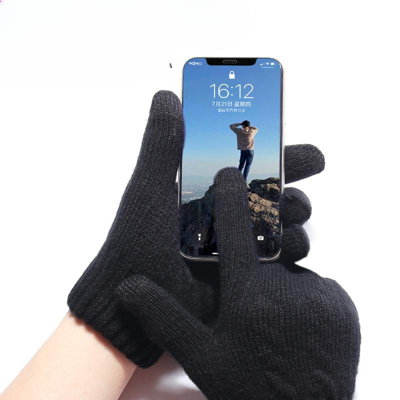 Knit Gloves Winter Women Double Layer Fleece Lined Thick Cold Proof Warm Cycling Outdoor Touchscreen Gloves