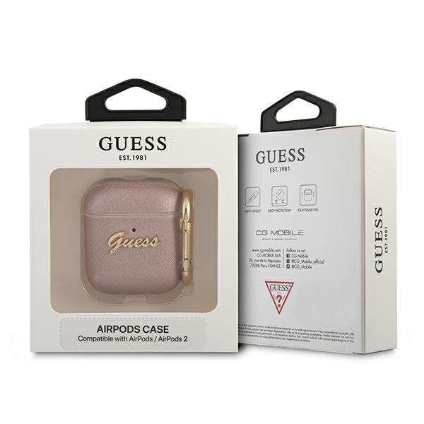 Guess Gua2Sasmp Airpods 1/2 Cover Różowy/Pink Saffiano Script Metal Collection