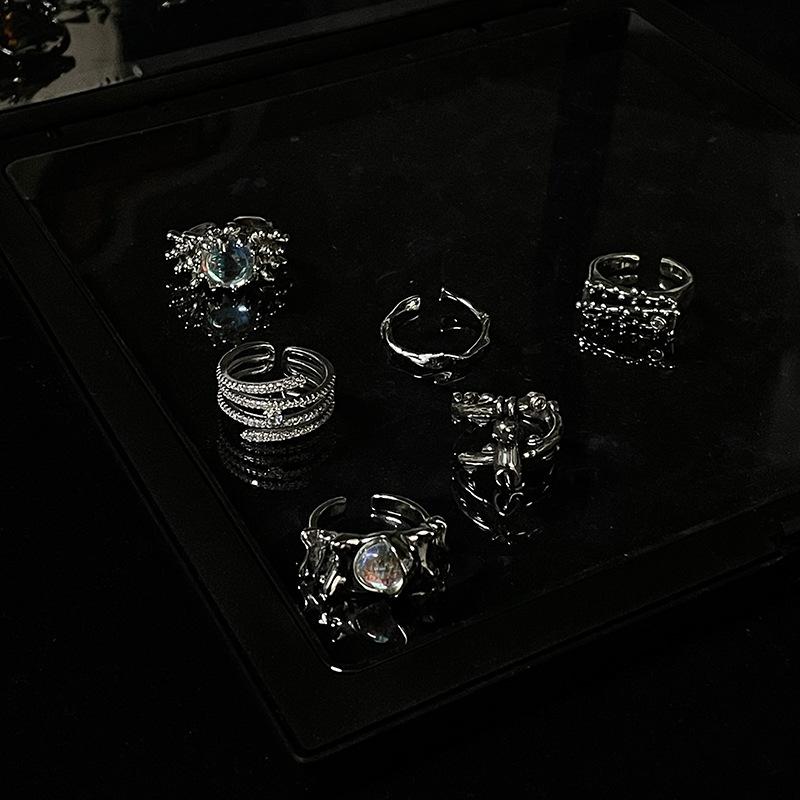 Moonstone French Fashion Exquisite Gemstone Open Ring Niche Design Personality High Sense Retro