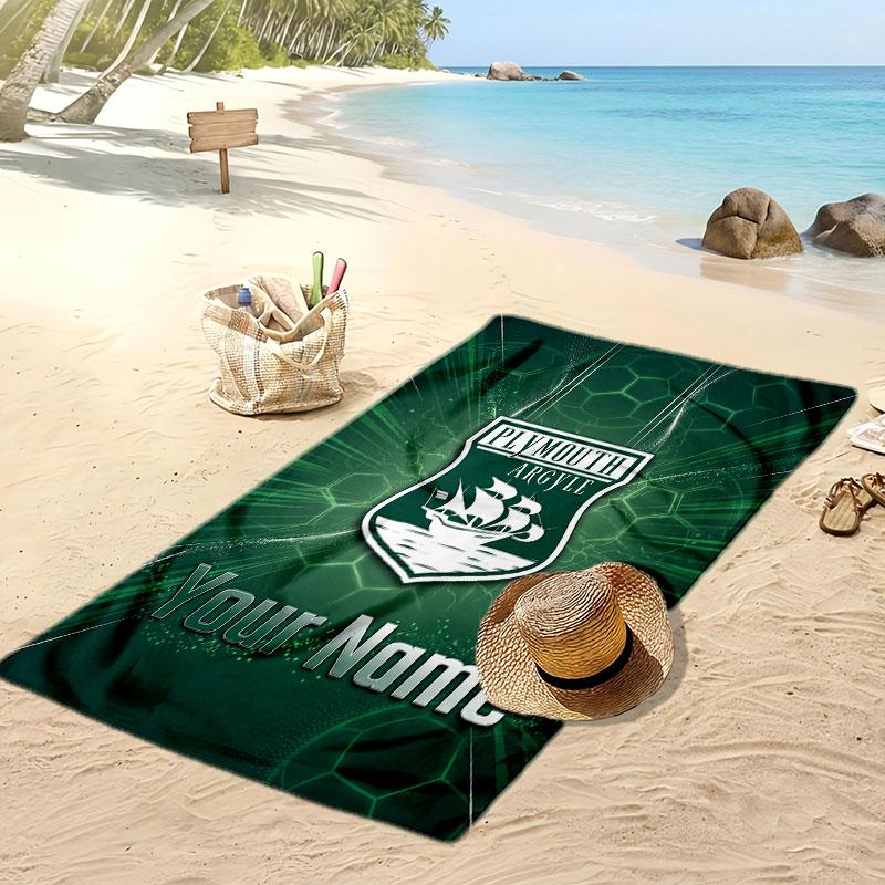 Plymouth Argyle FC Gepersonaliseerde Bedrukte Strandlaken Voetbal Logo Steun Aangepaste Naam Tekst Absorberende Handdoek Voor Sport Reizen Speciaal Cadeau