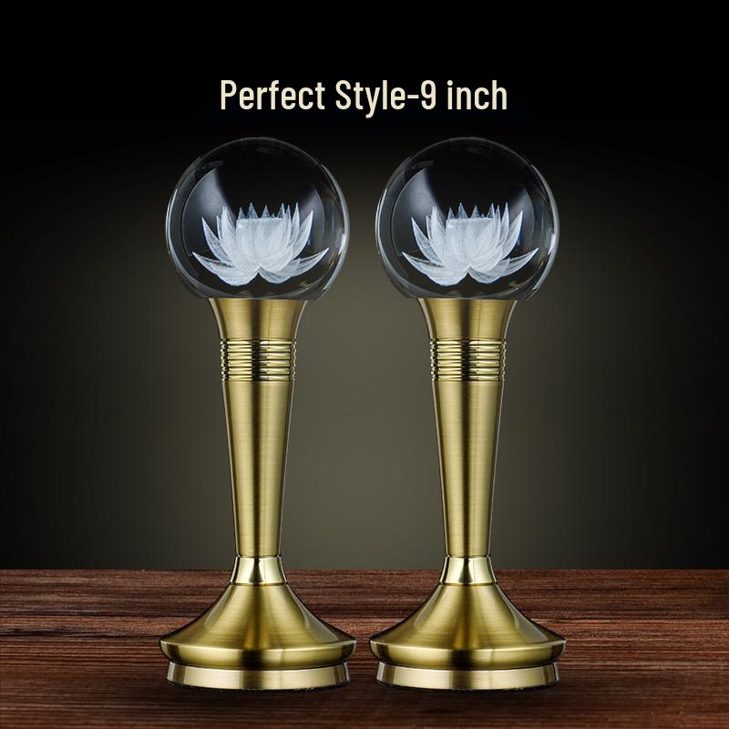 Copper LED Crystal Lotus Multi-Color Buddha Offering Lamp for Home Worship