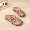 Fashion GKTINOO Summer Women's Slippers Genuine Leather Mom Shoes Hollow Flat Heel Slippers For Women Retro Sandals Female Shoes