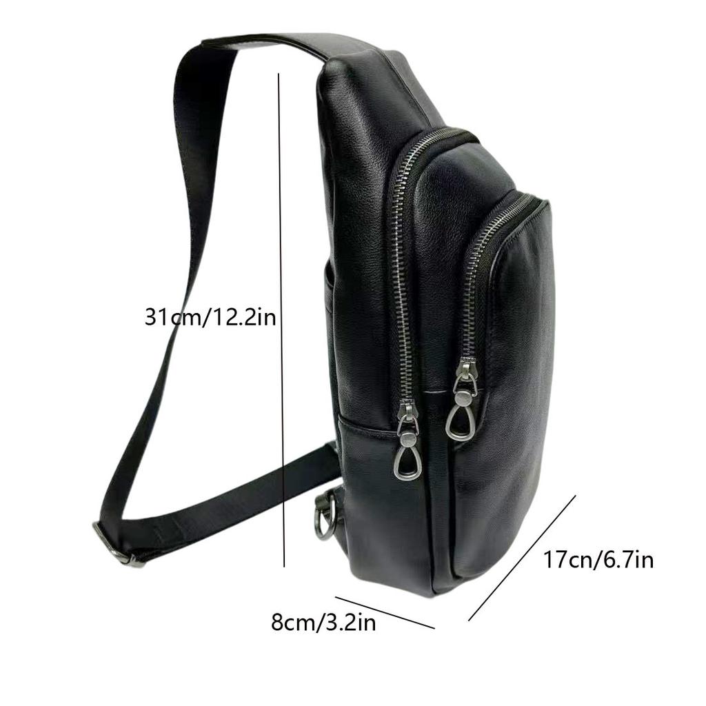 Men'S Leather Breast Bag One Shoulder Crossbody Bag Black Leather Men'S Bag