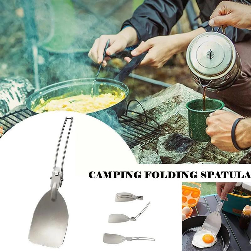 Outdoor Folding Frying Shovel Camping Portable 304 Stainless Steel Rice Shovel Barbecue Picnic Tableware Mountain Travel Spatula