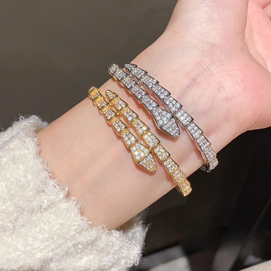 Animal Inspired Jewelry Braided Snake Shape Copper Bracelet With Zirconium Accents For Women