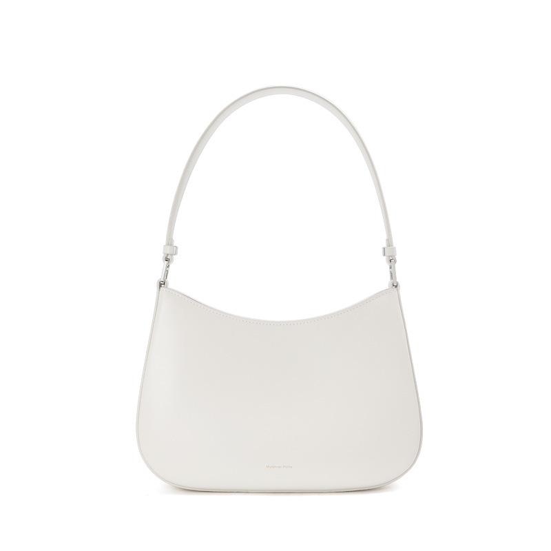 

Premium cowhide crescent bag, genuine leather underarm bag, large-capacity commuter handbag, niche light luxury shoulder baguette bag 28*6*17cm білий