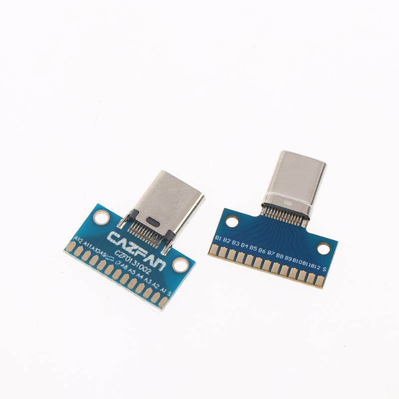 2Pcs USB 3.1 Type C Connector 24P Male Female Plug Receptacle Adapter To Solder Cable Test Board PCB DIY Adapter