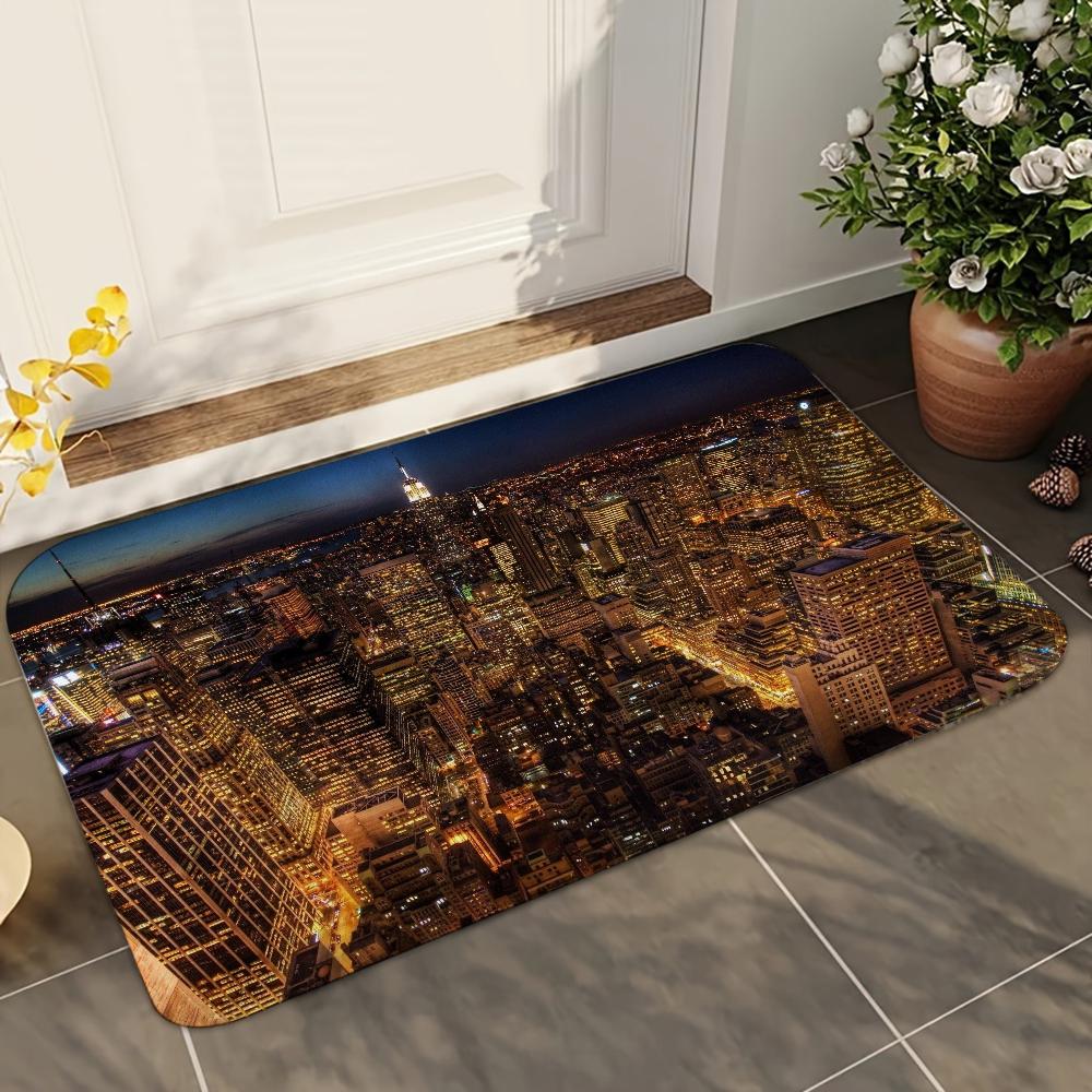 1pc New York City Night Bathroom Absorbent Mats Anti-Slip Mats Home Decor Supplies Carpets Home Kitchen Floor Mats