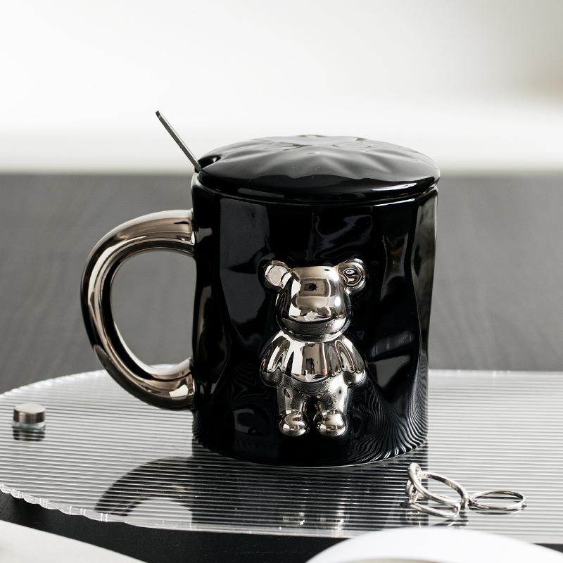 

Керамическая кружка в трехмерном стиле медведя с крышкой и ложкой, для личности, трендовая, интернет-знаменитость, для офиса девушки, для питья чая 340ml