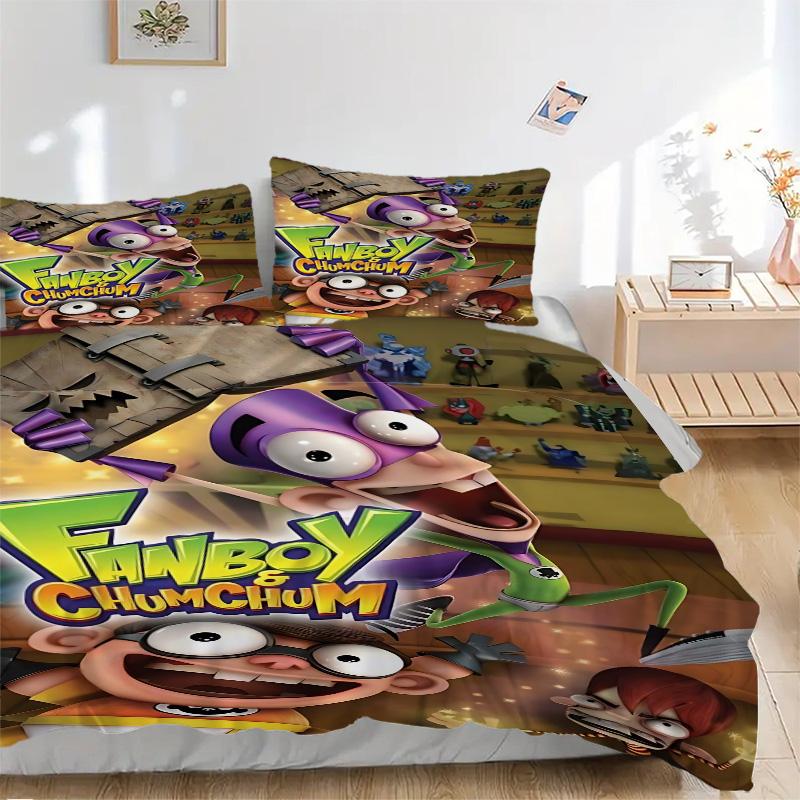 Fanboy Chumchum Print 3Pcs Bedding Set,Duvet Cover with 2 Bedro,Pillowcase Home Birthday Gift