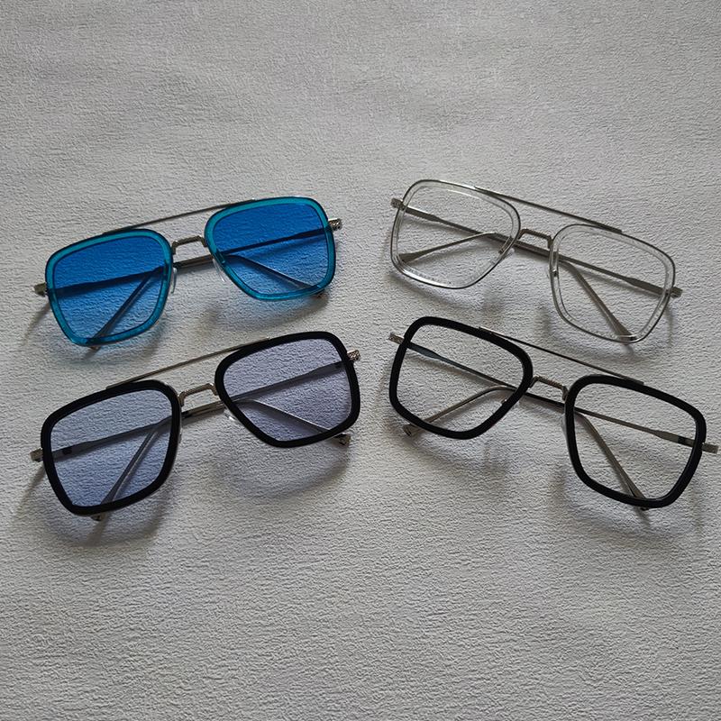 4pcs Square Sunglasses For Men Women Trendy Double Bridges Unisex Sun Glasses Fashion Summer Outdoor Shades Eyewear Accessory