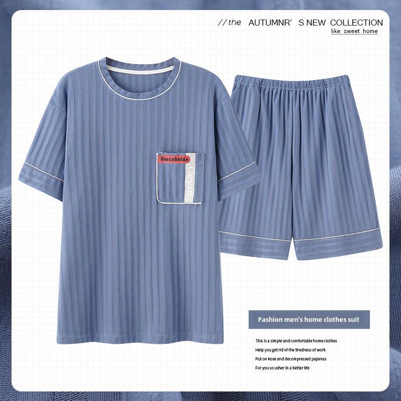 

Мужской пижамный комплект размера плюс 5XL — летний топ с короткими рукавами и круглым вырезом и шорты для веса 200 фунтов. 3XL for 160-180 lbs