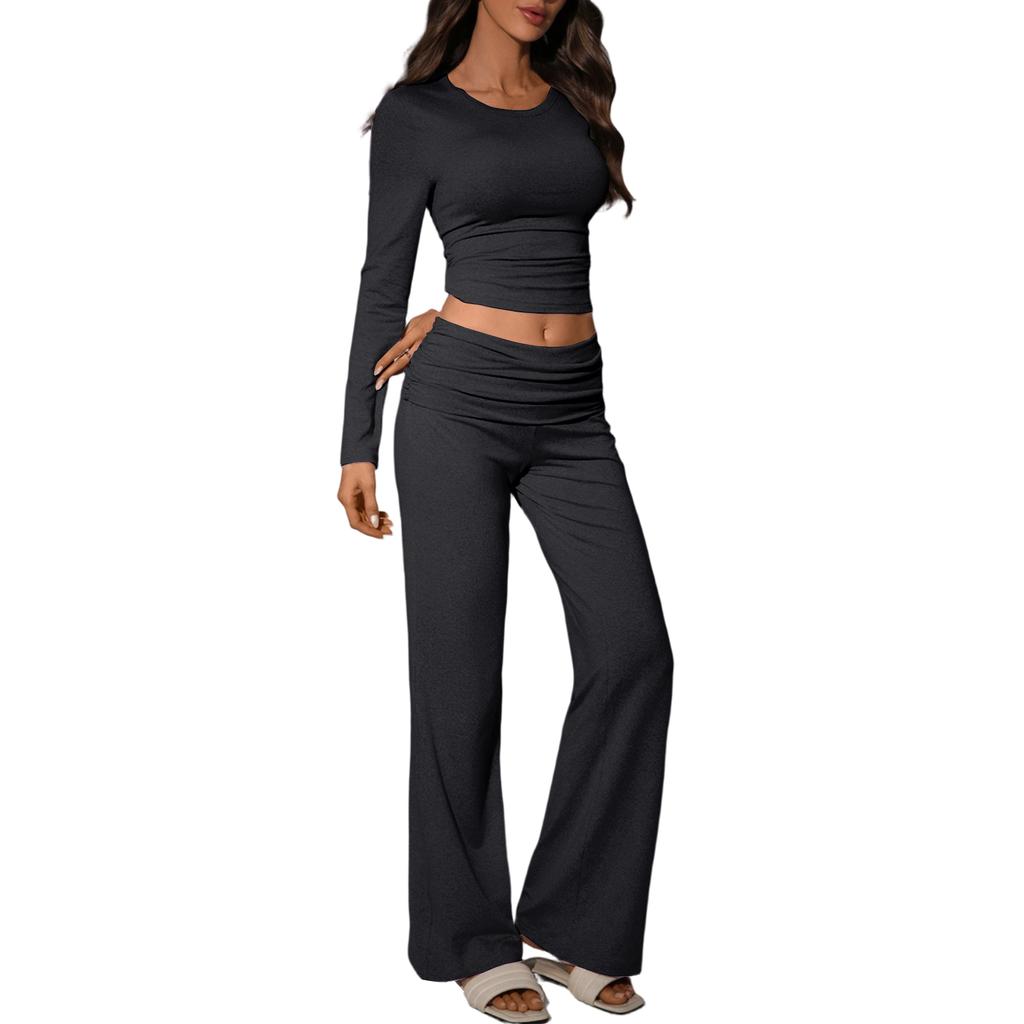 Dámský vypasovaný dvoudílný sexy dlouhý kalhotový módní ležérní set