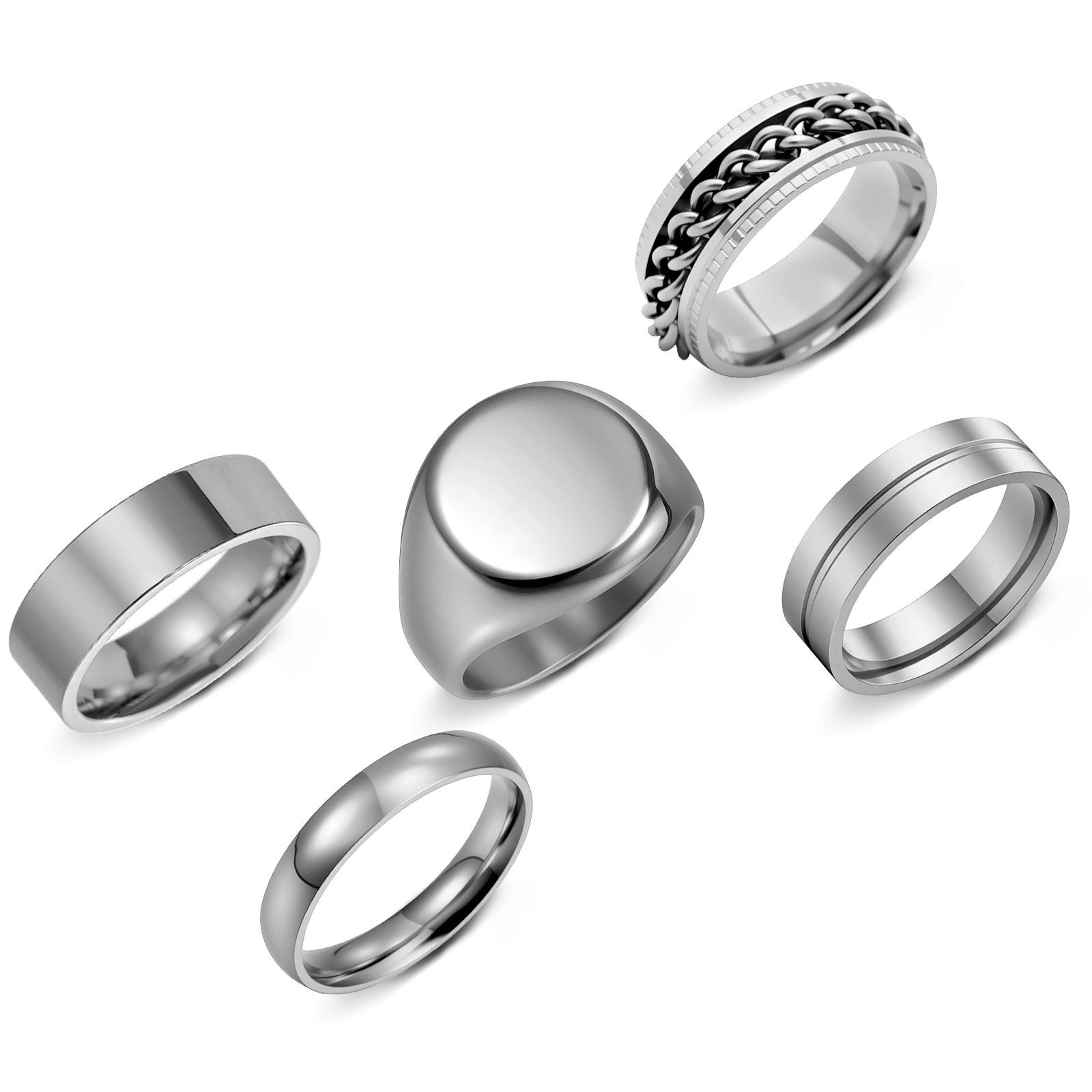 

Men s Classic Five-Piece Stainless Steel Ring Set Size 9