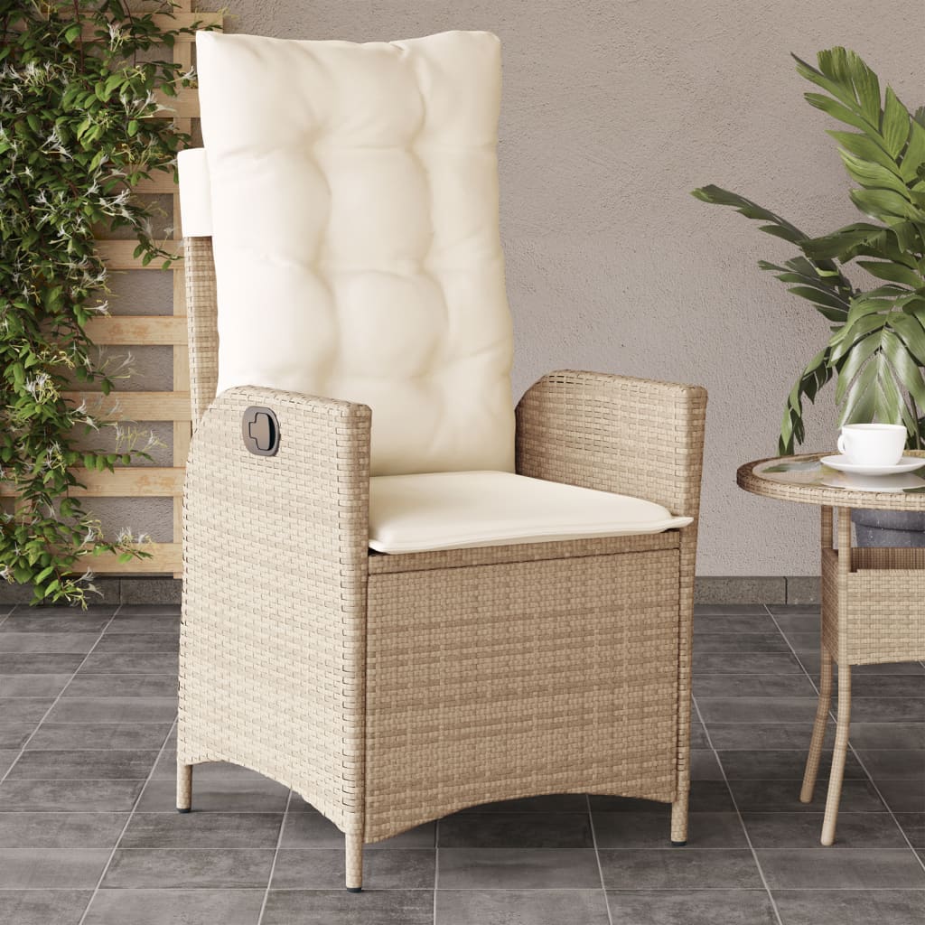 Vidaxl Folding Garden Chairs 2 Pcs, Cushions, Beige Rattan Pe