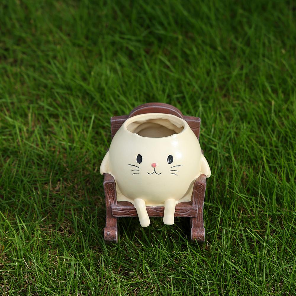 Cute Resin Cat Planter Rocking Chair Style Hanging Kitten Planter Home and Garden Decorative Pot