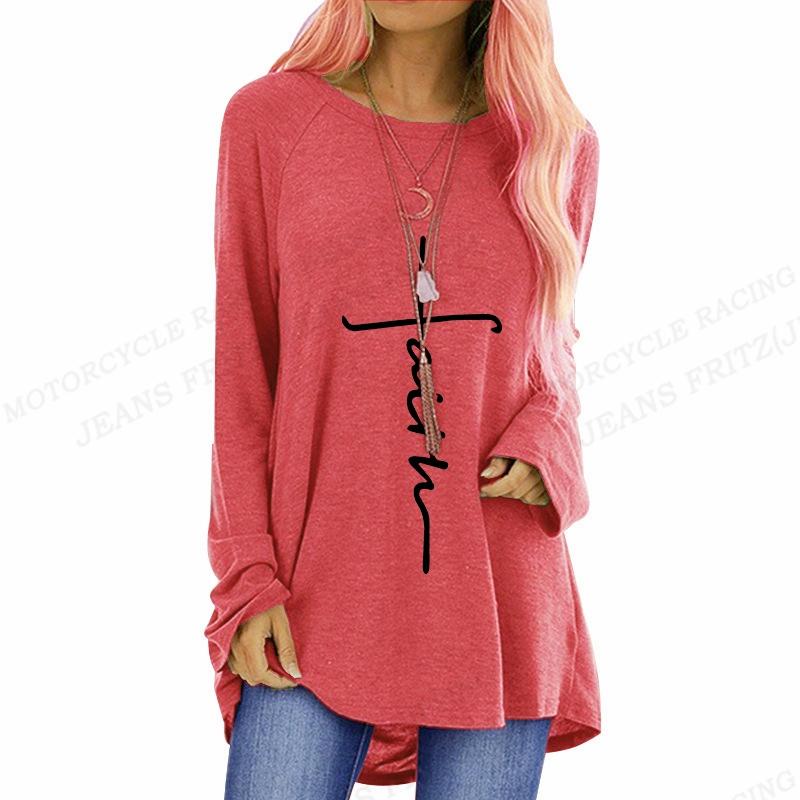 Christian T Shirt Cross 3d Print T-shirt Women Fashion T-shirt Loose Long Sleeve Tshirt Ladies Tshirt Oversized Loose