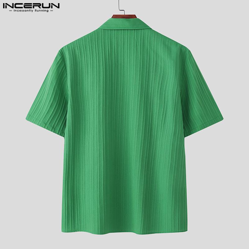 INCERUN Oversized Men's Short Sleeve Lapel Neck Casual Texture Tops T-shirts