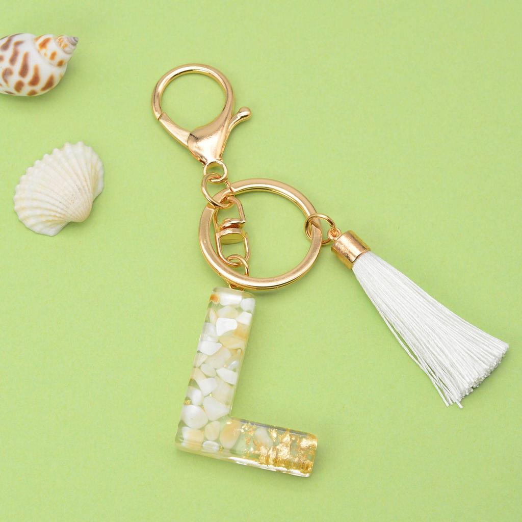 Trendy White Tassel Letter Keychain with Crystal Pendant