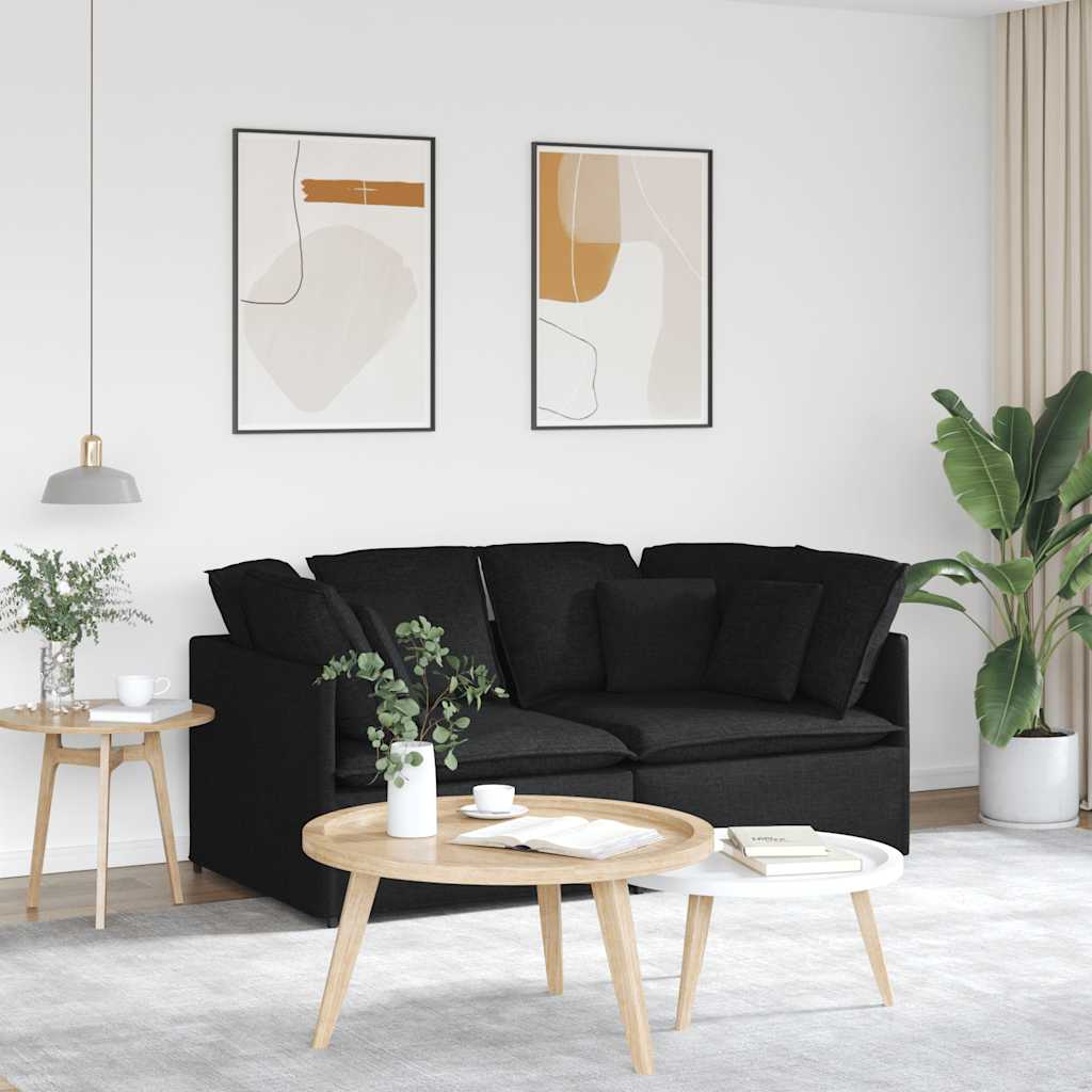 Modular Sofa with Cushions Fabric Black