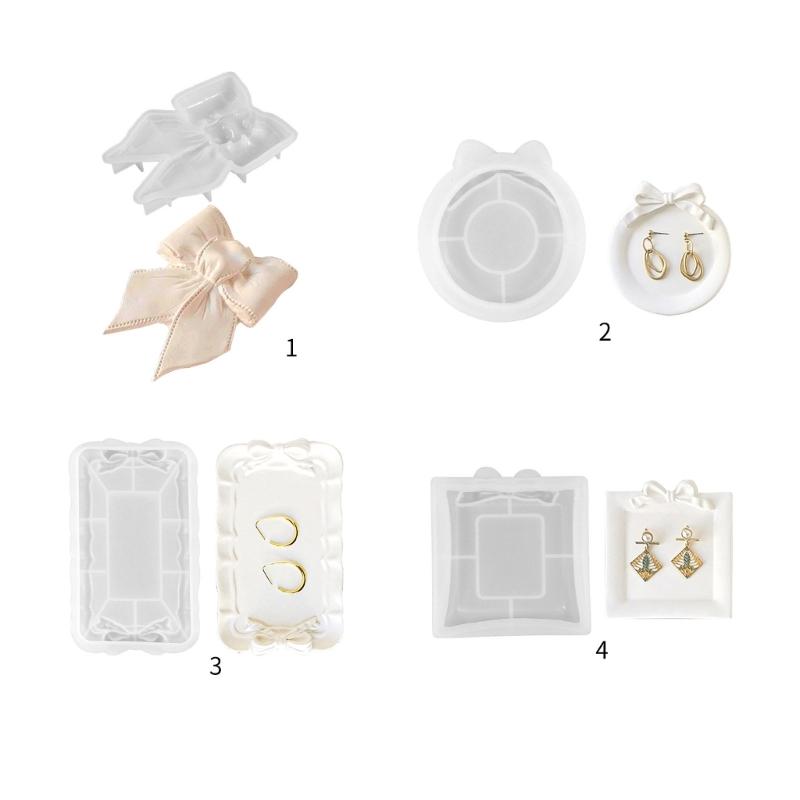 Bowknot Storage Tray Silicone Mold Jewelry Display Pan Epoxy Resin Molds Rectangle Candle Cup Coaster Gypsum Plsater DIY
