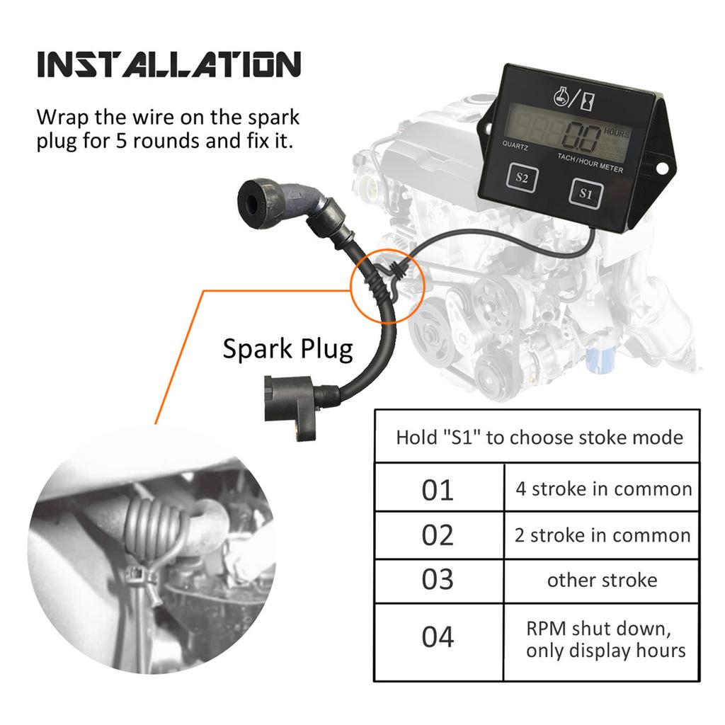 Motorcycle 2/4 Stroke Engine Tach Hour Meter Guage LCD Display Waterproof Car Motor BoatDigital Tachometer For Motorbike