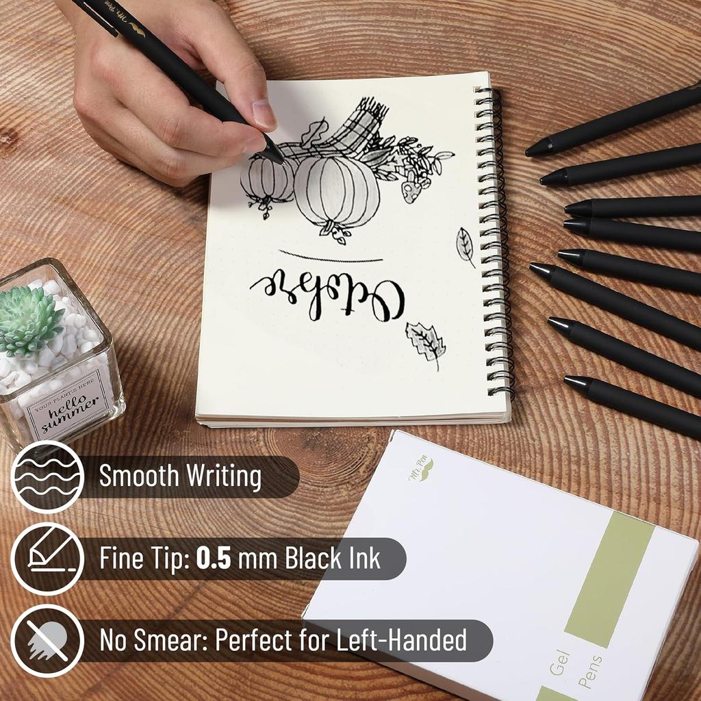 Mr. Pen- Retractable Gel Pens, 10 Pack, Black Ink Gel Pens, Black Barrels, Fast Dry, Fine Point 0.5mm