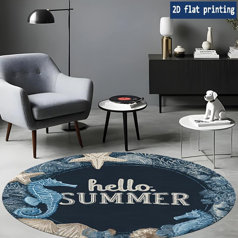 Hallo Sommer Seepferdchen Seestern Runder Teppich Flanell Strand Thema Badezimmerteppich Kinderzimmer Dekor Meeresleben Druck Weiche Bodendecke