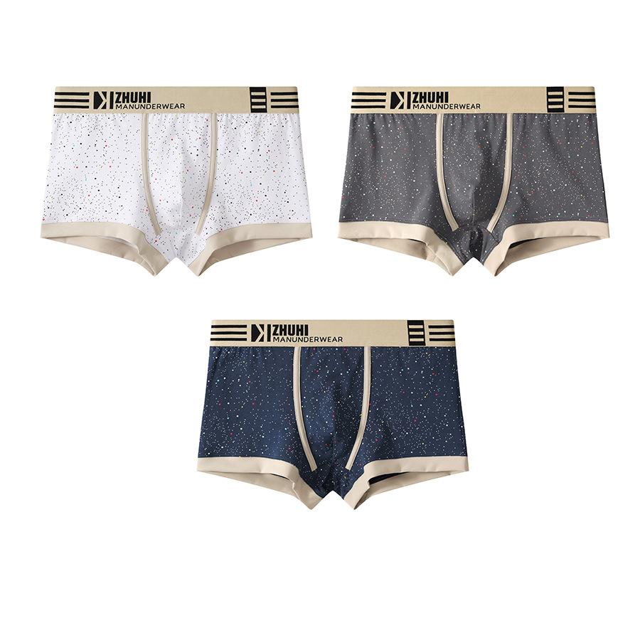New Printed Cotton Men's Boxer Briefs, Breathable Trendy Casual Underwear Shorts