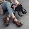 Fashion GKTINOO Thick Sole Pumps Versatile Genuine Leather Retro Women's Shoes 2025 Spring New Round Toe High Heel Platform Shoes
