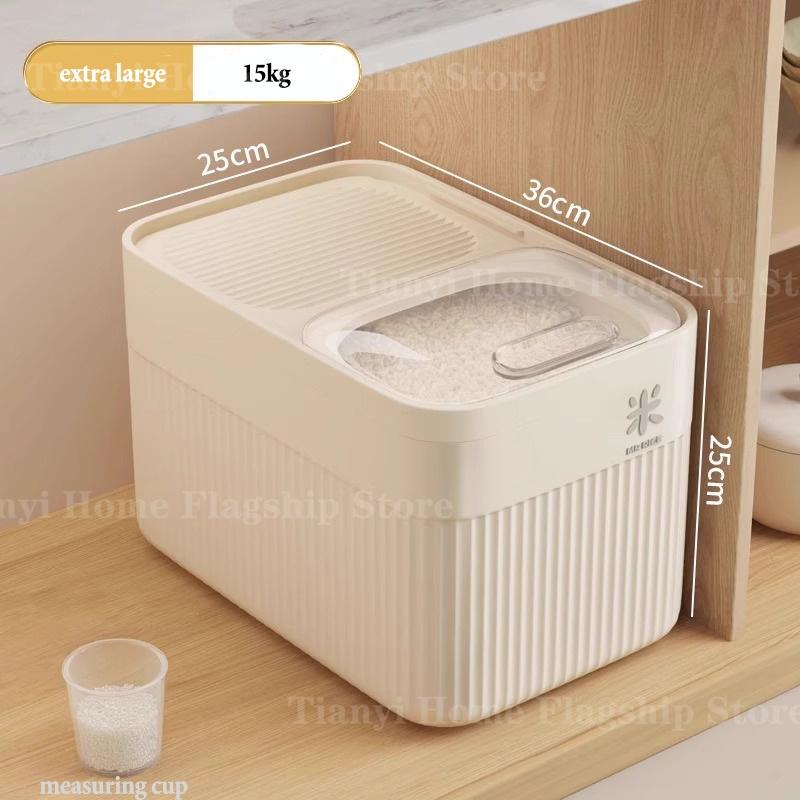 Scatola Contenitore per Riso 5/10/15KG per la Casa con Coperchio a Prova di Insetti e Umidità Scatola per Riso Barattolo Sigillato Contenitore da Cucina per Conservare Cereali Secchi