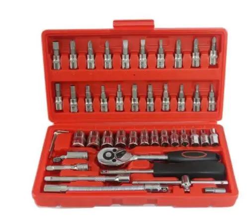 

46 шт., торцевой ключ с трещоткой, инструмент для ремонта автомобиля, набор гаечных ключей, трещотка, собачка, торцевой гаечный ключ, отвертка, профессиональный набор инструментов для металлообработки красный
