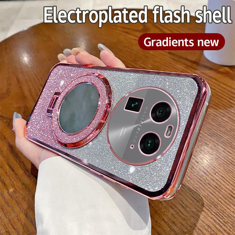 Mirror Luxury Fashion Glitter Case For OPPO F5 F7 F9 F11 F17 F19 Pro Find X6 K1 K5 K11 R17 Magnetic Bracket Soft Spakly Cover