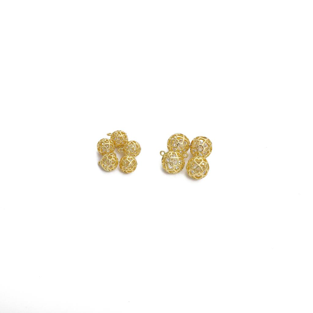 Copper Peach Heart Hollow Ball Pendant with White Diamond for DIY Jewelry 1 Pc