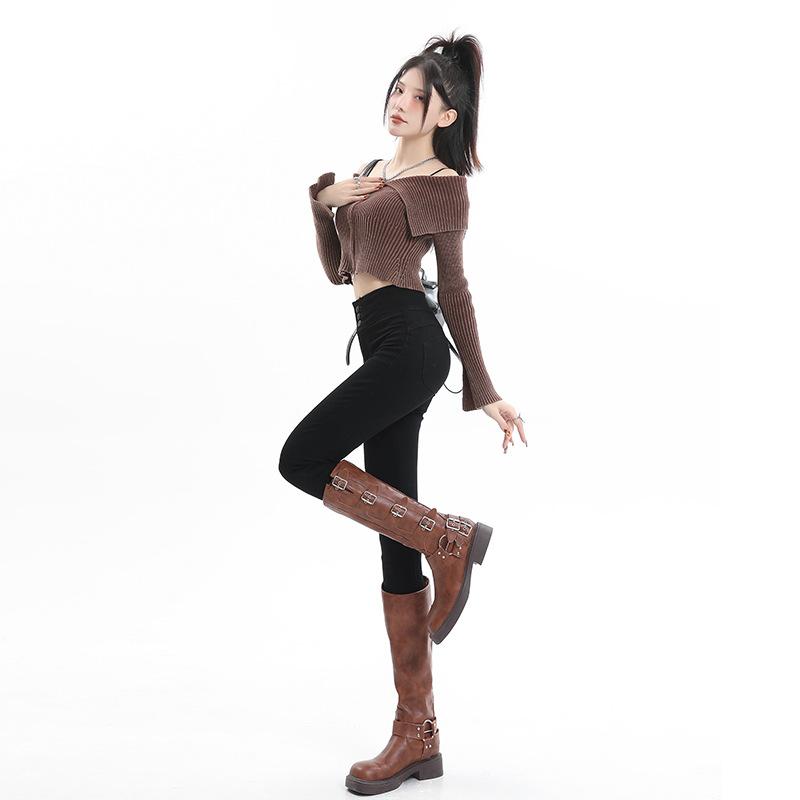Plush Velvet Trousers for Women In Autumn and Winter Peach Buttocks Tight Jeans for Women Ash Super High Waist Pencil Pants for Women